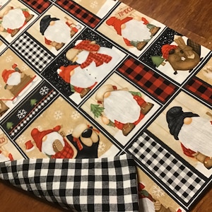 Reversible Christmas Gnome Table Runner: Plaid & Snowman Decor