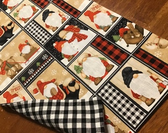 Christmas Gnome table runner Christmas table runner reversible Plaid Snowman gnome decor gnome Christmas country snowman table runnerGnome