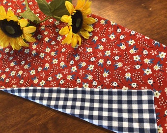 Navy plaid table runner Patriotic table runner reversible Americana decor 4th of July table runner Americana table runner farmhouse table