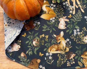 Fall Tree Skirt: fall table top tree skirt Woodsy Animals deer tree skirt baby bear tree skirt hunter green tree skirt