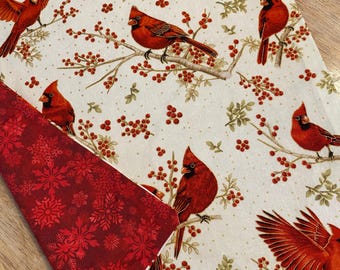 Cardinal Christmas Table Runner Reversible Red Snowflake table runner cardinal table runner with gold accents woodsy cardinal loverbirdDecor