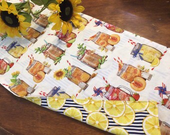 Reversible Ice Tea Table Runner: Lemon & Americana, Summertime Decor