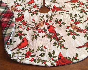 Cardinal Christmas Tree Skirt reversibleWoodsychristmasTreeSkirtLog Cabintree skirtred Christmasplaid tree skirtcardinal treeskirtwinterbird