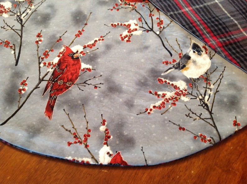 Grey Plaid Christmas Tree Skirt Reversible Woodsy Plaid Tree Etsy