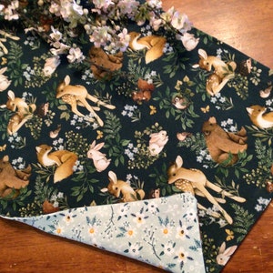 Reversible Spring Floral Table Runner: Woodsy Forest Animals