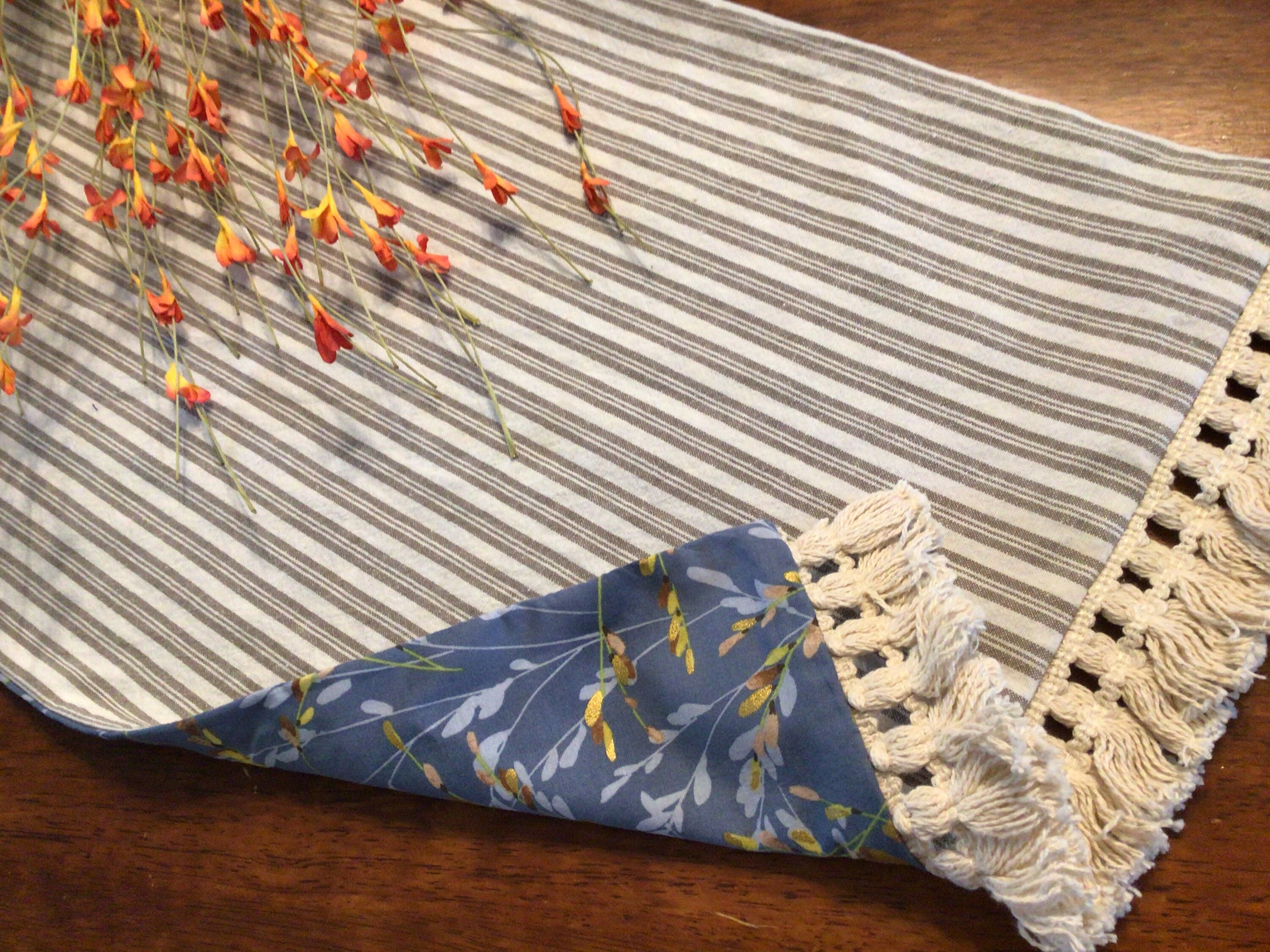 Fall table runner reversible autumn blue table runner autumn Etsy