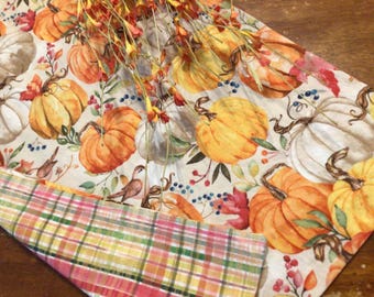 Reversible Pumpkin Plaid Table Runner: Fall Thanksgiving Decor