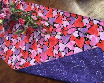 Valentine table runner reversible valentine tablerunnerHeart table runner valentine decor Purple Heart table runner valentine’s Day decor