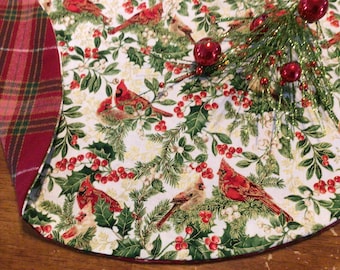 Cardinal Christmas Tree Skirt reversibleWoodsychristmasTreeSkirtLog Cabintree skirtred Christmasplaid tree skirtcardinal treeskirtwinterbird