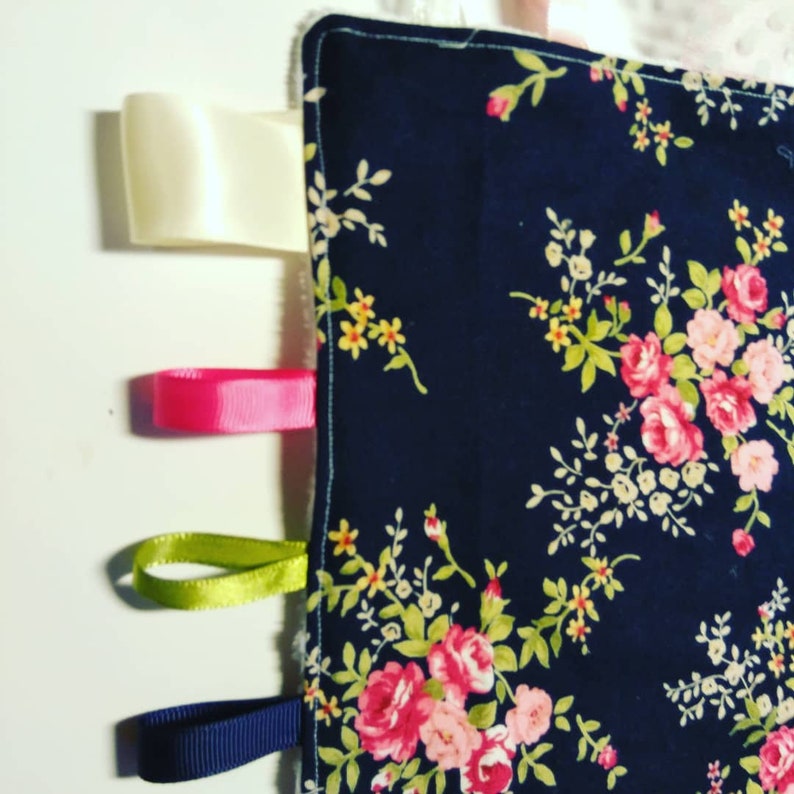 Navy floral taggy blanket