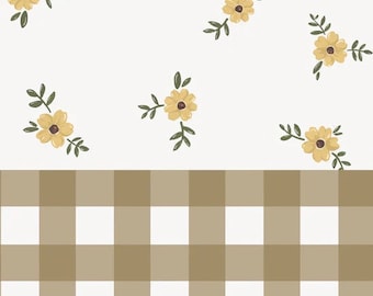Rustic Garden White Dekornik Wallpaper, vintage check and floral pattern for litte gir's room