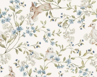 Meadow Friends with ducks and bunnies Wallpaper DEKORNIK, delicate baby nursery wallpaper