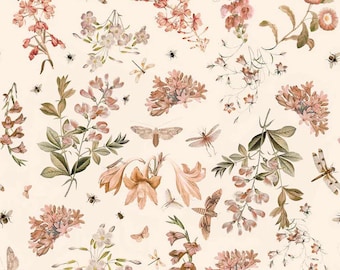 Botanical Stories, Orchid Wallpaper, delicate floral wallpaper, vintage wallpaper