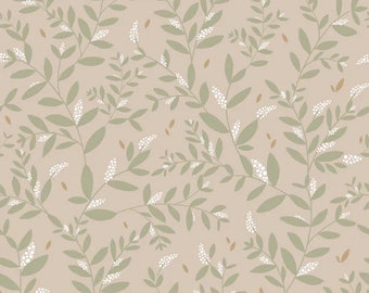 Delicate Twigs with Green and Beige Wallpaper- kids wallpaper, bohemian, delicate pattern wallpaper, botanical wallpaper