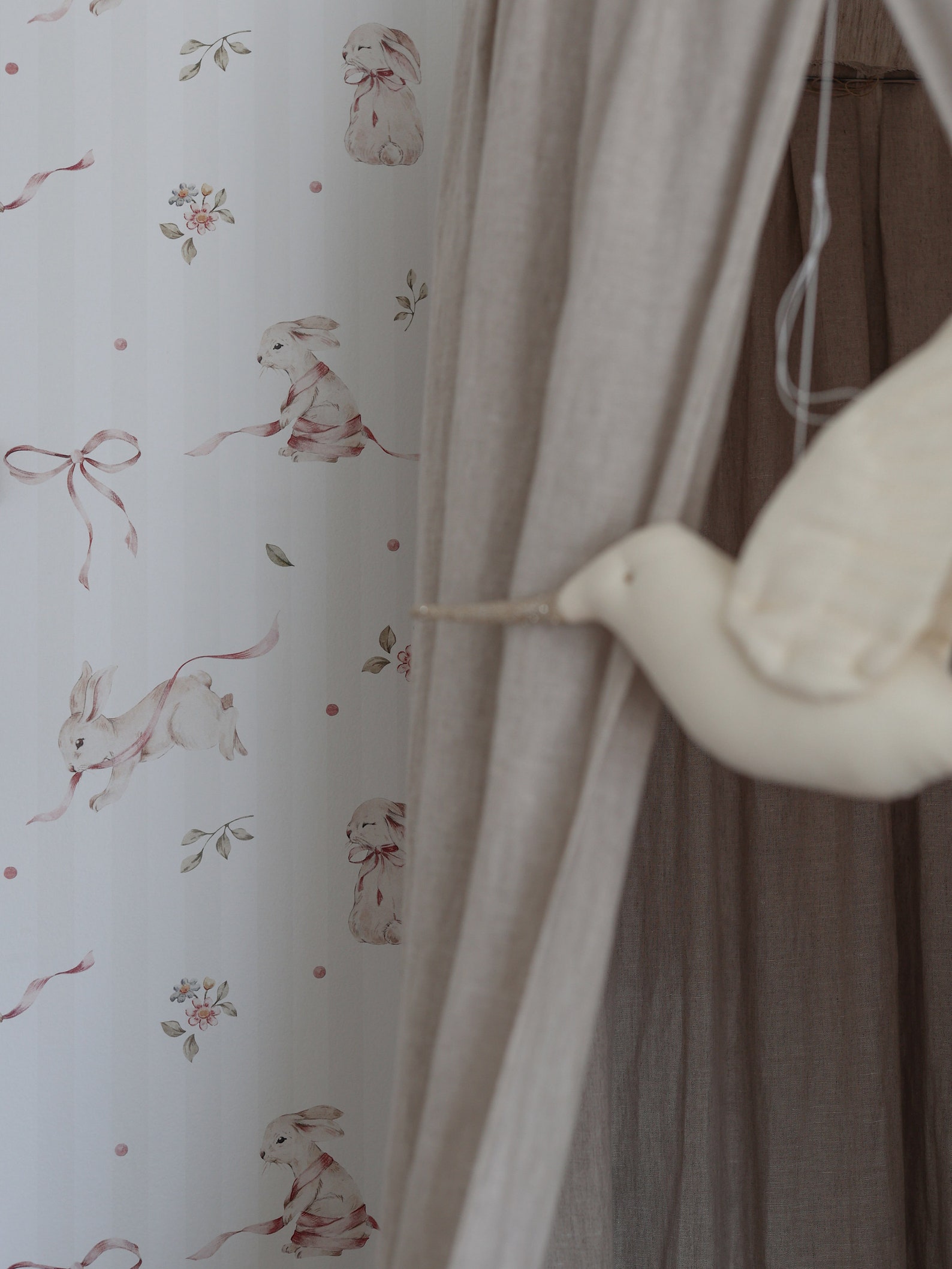 Pink Rabbits Wallpaper: Striped Nursery Wall Decor - Etsy