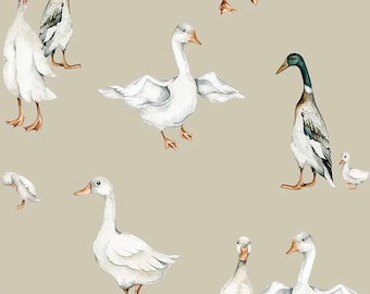 Papier peint canards blancs DEKORNIK, papier peint bohème idyllique pour chambre d'enfant