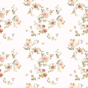 Floral Vintage Tapete DEKORNIK , florale Boho Kinderzimmer Tapete, Mädchenzimmer Tapeten Ideen, Vintage Tapete für Mädchen