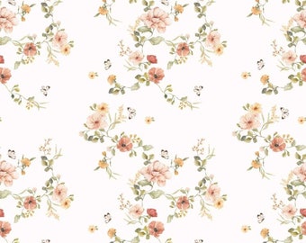 Floral Vintage Wallpaper DEKORNIK , floral boho nursery wallpaper, girl&#39;s room wallpaper ideas, vintage girl wallpaper