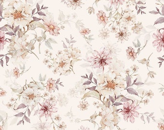 Flowers with violet DEKORNIK Wallpaper, delicate pattern for girl's room