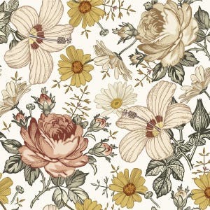 Australischer Sommer Boho Tapete von DEKORNIK , Blumen Wanddeko, Mädchenzimmer, Blumen Wanddeko