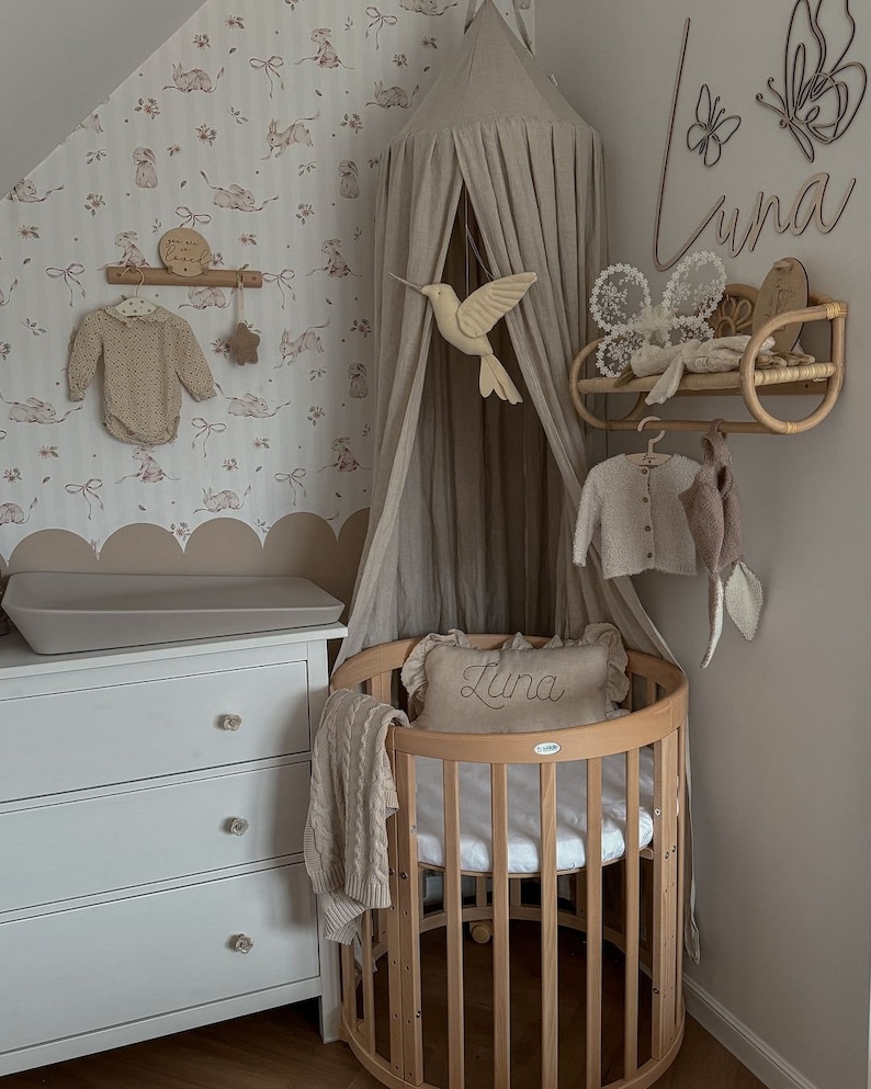 Pink Rabbits Wallpaper: Striped Nursery Wall Decor - Etsy