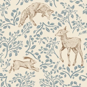 Animali della foresta e beige da favola DEKORNIK, carta da parati per la cameretta dei bambini, motivo con animali, decorazione per la cameretta dei bambini