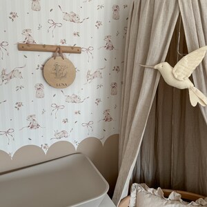 Pink Rabbits Wallpaper: Striped Nursery Wall Decor - Etsy