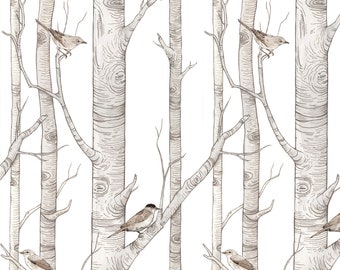 Birch Forest  DEKORNIK Wallpaper, delicate forest wallpaper for boy's room