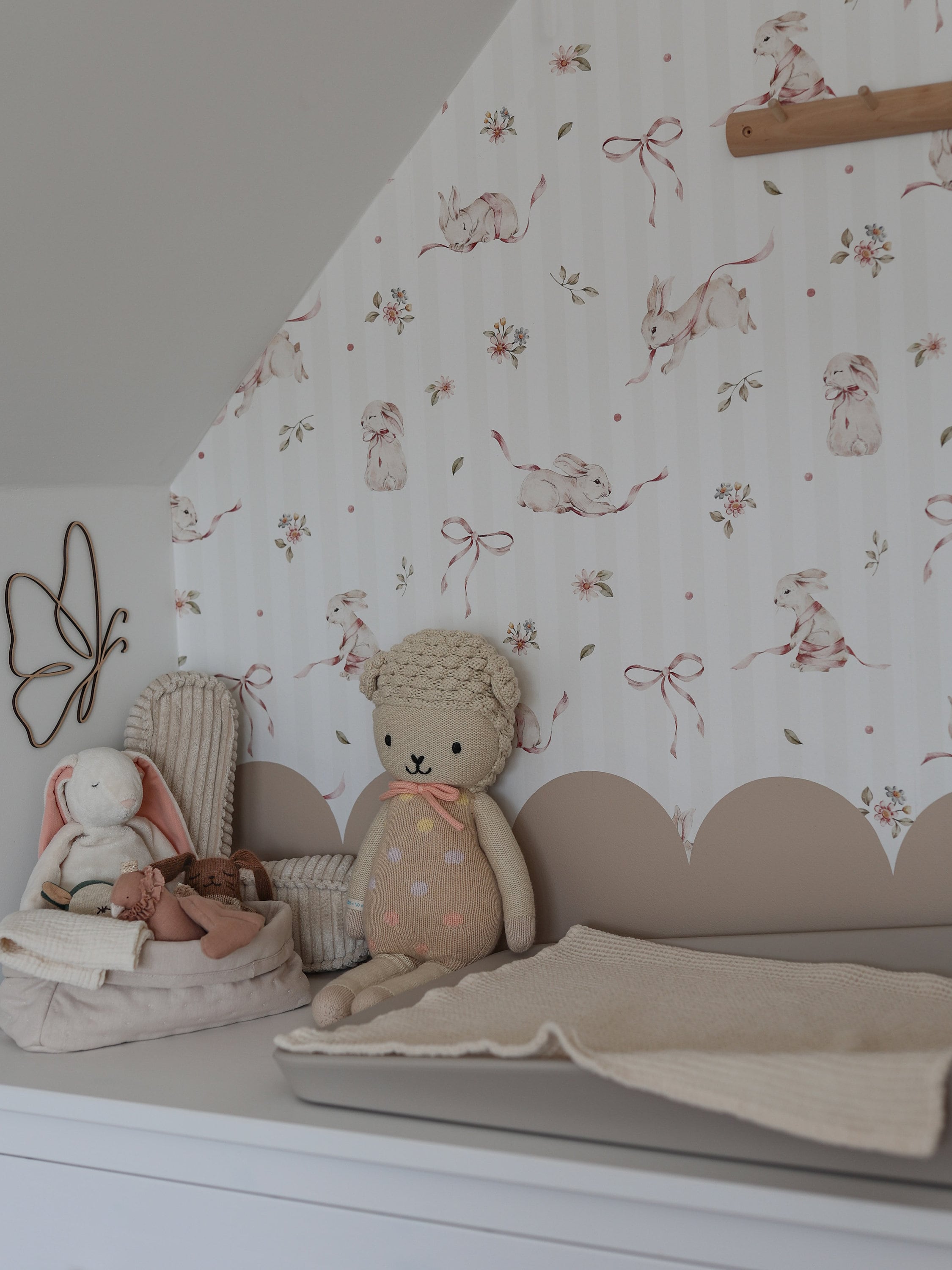 Pink Rabbits Wallpaper: Striped Nursery Wall Decor - Etsy