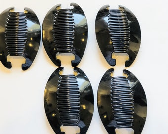 5 sets Interlocking Banana Combs Hair Clip French Side Comb Holder (Black)