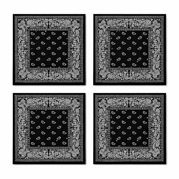 XL Bandana Black Paisley 100% Cotton Head Wrap - 6 Pcs (27x27 In