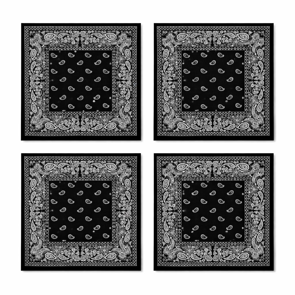 XL Bandana Black Paisley 100% Cotton Head Wrap - 6 Pcs (27x27 In