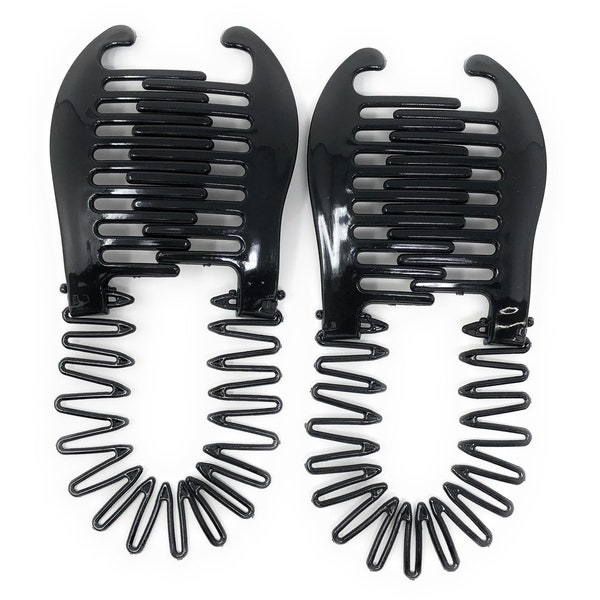 2 PCS Flexible Interlocking Banana Clip Clincher Interlocking Two Side Hair Comb(Black).