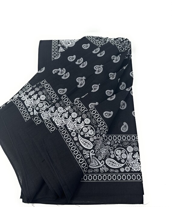 XL Bandana Black Paisley 100% Cotton Head Wrap - 6 Pcs (27x27 In