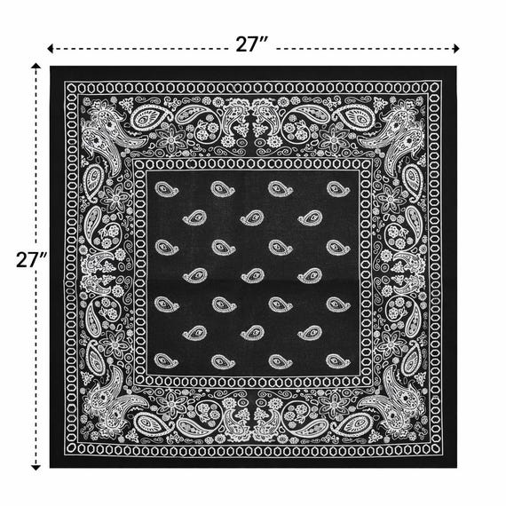 XL Bandana Black Paisley 100% Cotton Head Wrap - 6 Pcs (27x27 In