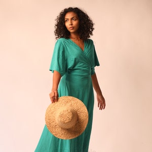 The Organic Cotton Jersey Wrap Dress in Green/boho dress/sustainable fashion