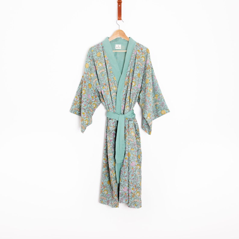 The Womens Ayana Hand Block Printed Kimono Robe Dressing Gown