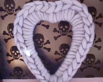 Small Grey Wool Hanging Heart Wreath FREE UK Shipping