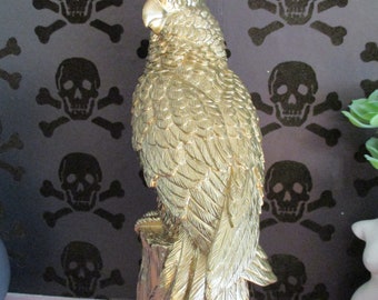 Gold Cockatoo Parrot Bird Figure Statue Ornament