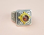 Statement Garnet Ring, Vintage Garnet Ring, Boho Antique Ring, Round Cut Garnet Ring, Art Deco Ring, January Birthstone Gift
