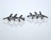 Silver Flower Earrings, Ear Climber Earrings, Ear Crawler Earring, Ear Pins Leaf, Silver Ear Crawler Earring, Ear Sweep, Dainty Earrings