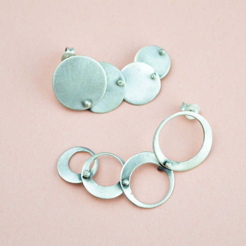 Statement Hoop Earrings Long Drop Circle Earrings Dangle and Drop Silver Hoop Earrings Delicate Dangling Hoops Modern Long Earrings