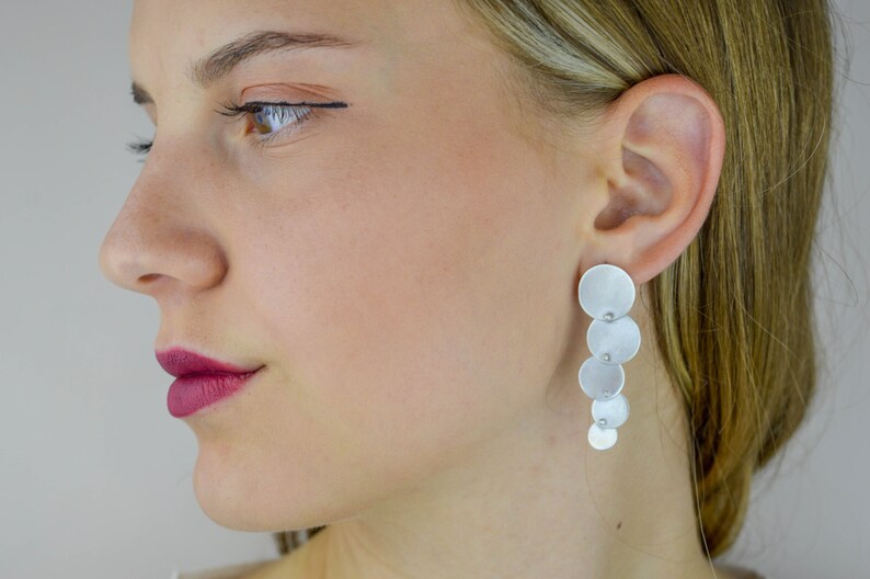 Statement Hoop Earrings Long Drop Circle Earrings Dangle and Drop Silver Hoop Earrings Delicate Dangling Hoops Modern Long Earrings