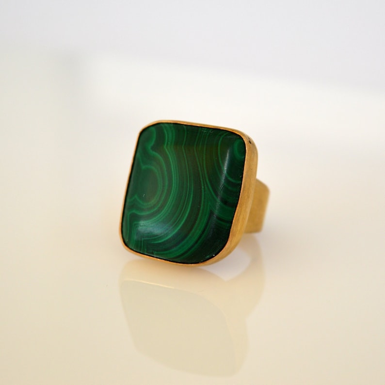Unique Ring For Woman Sterling Silver Malachite Gemstone Ring Emerald Greenn Gemstone Ring