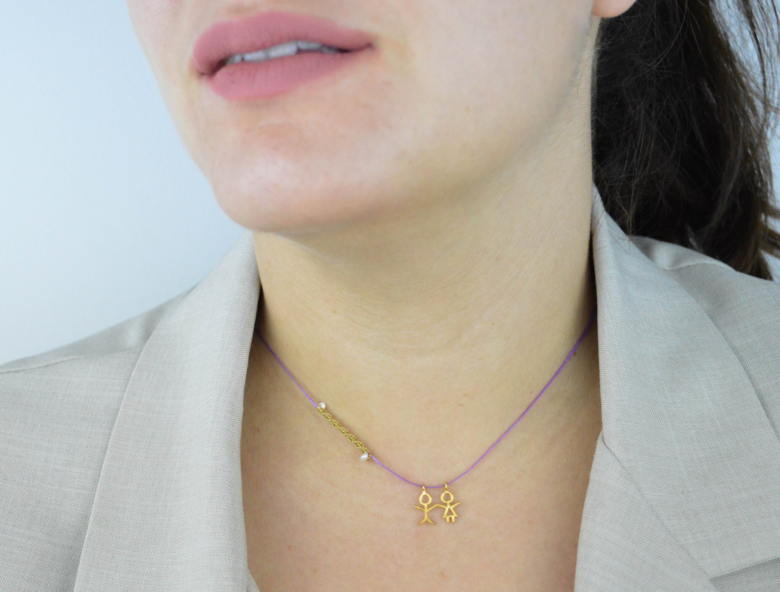 14K Gold Family Necklace Minimalist 