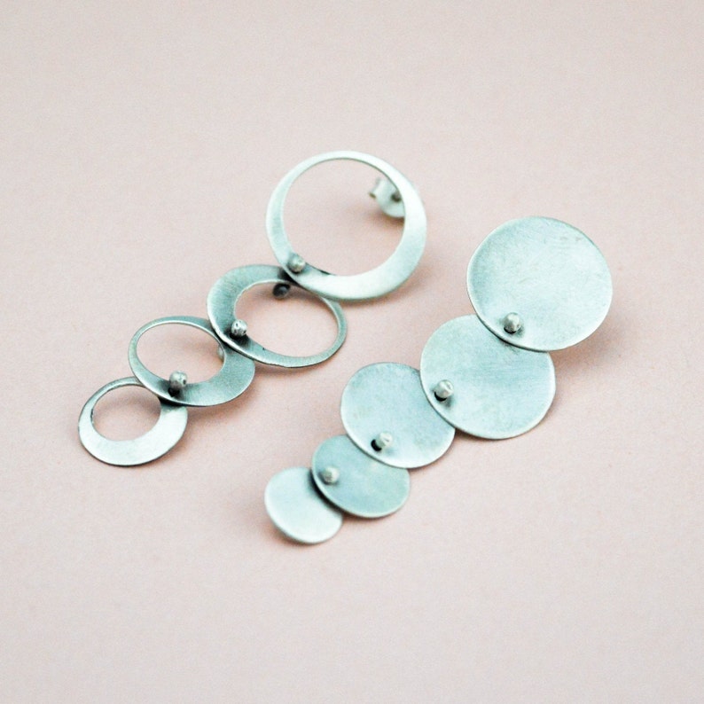 Statement Hoop Earrings Long Drop Circle Earrings Dangle and Drop Silver Hoop Earrings Delicate Dangling Hoops Modern Long Earrings