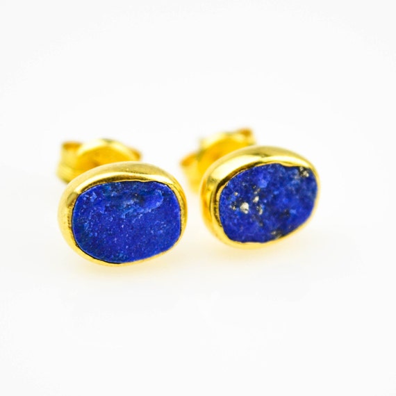 Raw Lapis Lazuli Stud Earrings 