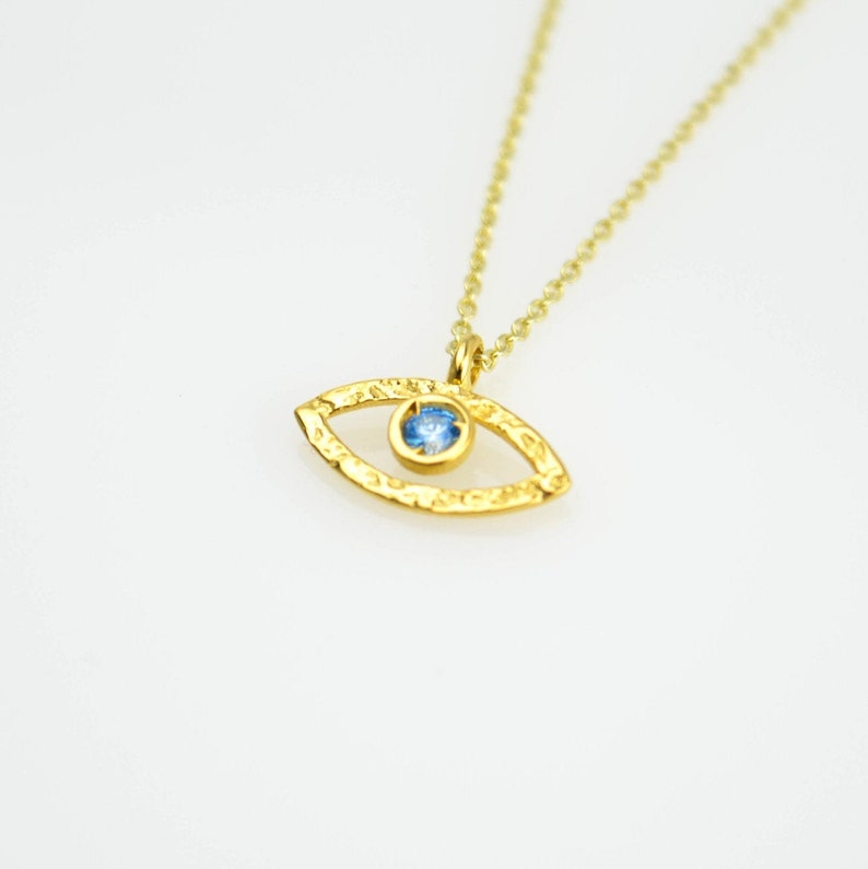 14k Solid Gold Evil Eye Necklace Dainty 14k Gold Necklace - Etsy