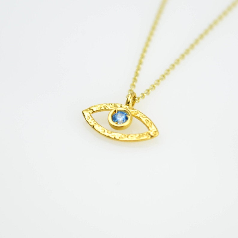 14k Solid Gold Evil Eye Necklace Dainty 14k Gold Necklace - Etsy