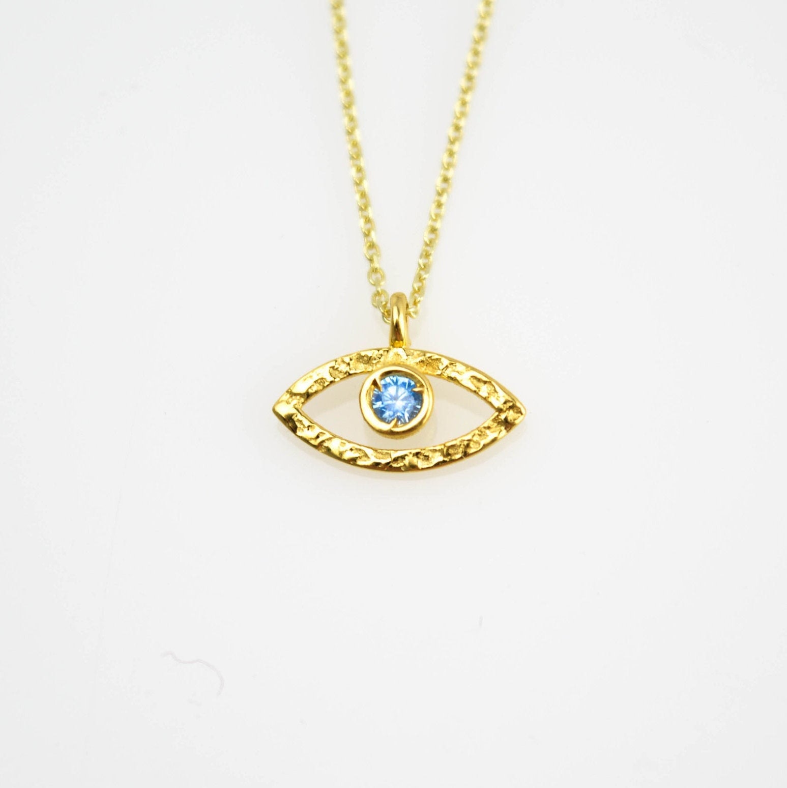 14k Solid Gold Evil Eye Necklace Dainty 14k Gold Necklace | Etsy